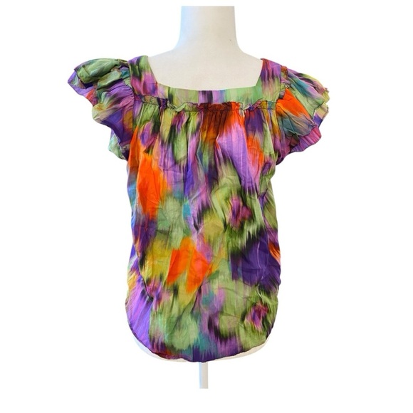 Olivaceous Womens Blousen Peasant Style Top Size Small Tie Dye Ruffle Sleeve - Picture 3 of 6